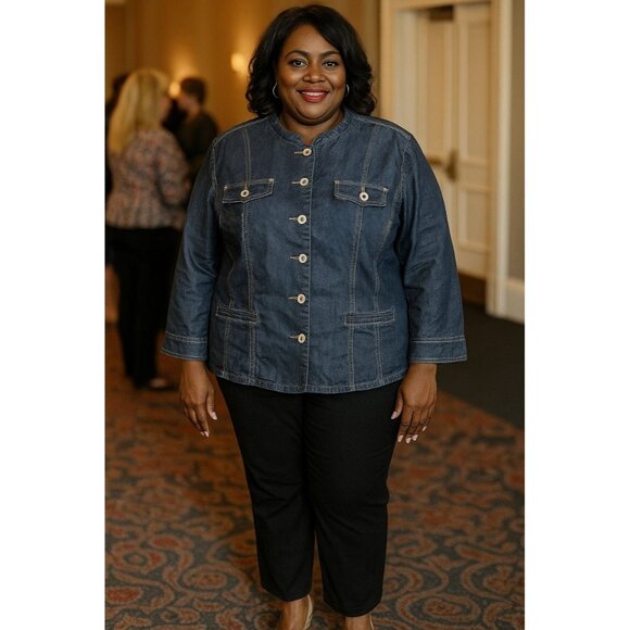 Big Rock Canyon Plus Size 2XL Jacket Denim Button-Up Mandarian Collar - Picture 9 of 9